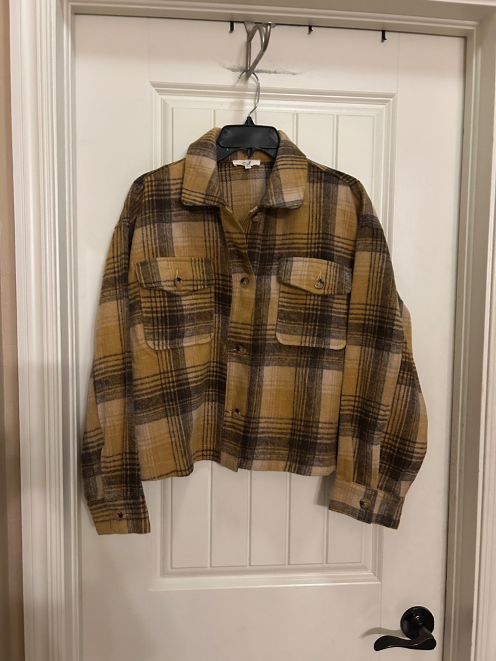 Easel S oversized  Plaid Shacket in Mustard and Brown
